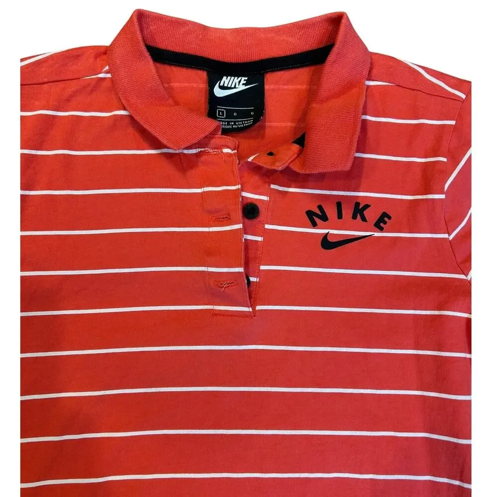 NIKE Girls Red White Stripe Short Sleeve Cotton Golf Polo Dress LARGE